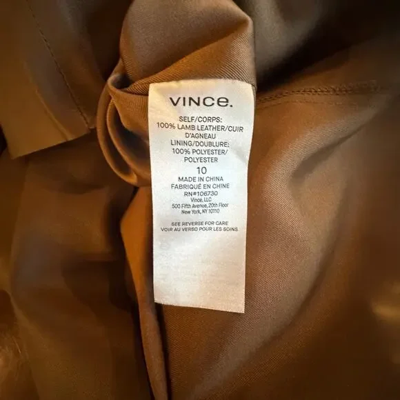 Vince Midi Skirt Tan Belted Lamb Leather A-line High Waist Luxe Minimalist Sz 10